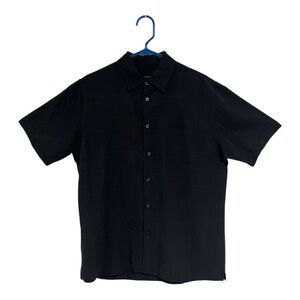 Van Heusen Black Casual Button Down Shirt with plaid design.